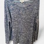 Umgee  S Blue White Heathered Knit Asymmetrical Sharkbite Hem Tunic Top Boho Photo 0