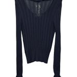 Cupcakes and Cashmere Koren Top Navy Ruffle Lightweight Open Ribbed Knit Sweater Photo 2