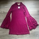 Free People NEW Purple Mock Turtleneck Long Bell Sleeve Mini Dress Fall Size M Photo 0