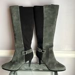Tahari Greyson gray suede and black stretch color block knee high platform boots Photo 1