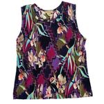 Trippy Floral Art Deco daffodil abstract 80s ribbed stretchy polyester tank top Purple Size M Photo 0