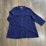 J. JILL Navy Blue Jacquard 3/4 Sleeve Elliptical Top Tunic Button Front Sheer L Size L Photo 1