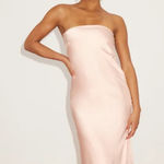Lulus Effortless Bliss NWT XS Blush Pink Satin Strapless Cowl Back Midi Dress Photo 0