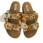NWT Myra Dumble Leather Cowhair Studded Strappy Buckle Slide In Sandals Sz 7 White Photo 0