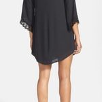 ASTR Lace Trim Shift Dress Black Open Back Cut-Out Chiffon Scoop Neck 3/4 Sleeve Photo 2