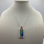 Handmade Vintage Y2K Rainbow Glass Pendant Necklace  Heart Charm Figaro Chain Photo 7