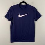 Women Navy Big Swoosh Dri-Fit Short Sleeve Nike Tee Size L Photo 0