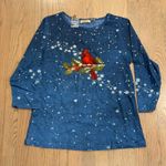 Collections Etc Blue Cardinal Snowflake Long Sleeve Top Women's Size Medium Photo 0