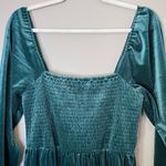 Gap Smocked Velvet Long Sleeve Square Neck Mini Party Dress Pine Green Photo 3