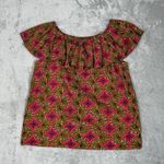 Chez Kevito‎ Shirt Womens Large Pink Yellow Off Shoulder Ruffle Bohemian Peasant Photo 1