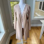 Cable & Gauge  Neutral Taupe Ribbed Cotton Nylon Scalloped Hem Open Cardigan M Photo 1