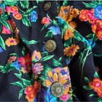 Vintage 80s Nina Piccalino Floral Button Down Shirt Dress Size 6 Black Photo 3