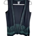 Parsley & Sage Black Green Tigh Knit Open Sweater Vest Cardigan Cotton Size L Size L Photo 0