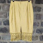 lafayette 148 Gold Brocade Fringe Silk Skirt Woman's Size 6 Knee Length Gold Photo 5
