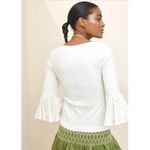 Anthropologie Smocked Bell Sleeve Cropped Top Cream White Knit Textured Size M Photo 2