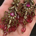 Indian Tikka Brass & Ruby Magenta Chandelier Earrings Pink Photo 11