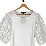 Marc New York White Puff Sleeve T-Shirt size Medium NWT Scoop Neck Embroidered Photo 1