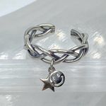 Star and Smile Face Dangle Sterling Silver Retro Ring Adjustable Photo 1