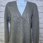 Talbots  Sequin Cardigan Sweater Lambswool Business Casual Career Church Gray Tan Photo 0
