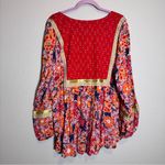 Cynthia Steffe Cynthia Rowley Red Gold Floral Boho Blouse Womens 1X Fall Peasant Flowy Shirt Photo 2