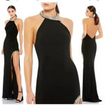 Mac Duggal leena  NEW 26533 Jeweled High Slit NWTBackless Halter Dress Black 4 Photo 1