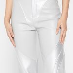 Maniere De Voir NWOT Silver Leather Metallic Trousers High Waist Straight Leg 2 Photo 2