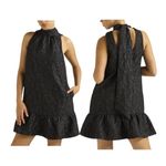 Scoop Jacquard Mini Swing Dress Halter‎ Neck Party Cocktail Ruffle Size Large Black Photo 2