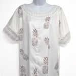 Anthropologie Pineapple Print Crochet Lace Beachy Boho Chic Tunic T-Shirt Dress White Photo 3