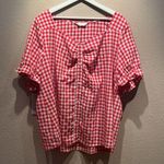 Agnes Orinda Women's 3X Gingham Tops Sweetheart Neck Blouse Red Photo 1