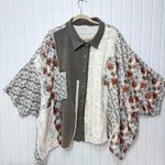 POL  Floral Patchwork Lace Button-Up Shirt - Oversized - Flower Buttons Size L Photo 4