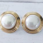 Vintage Clip On Earrings Classy & Stylish Cream with Gold Tone Halo Photo 1