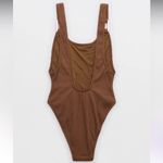 Aerie Crinkle Birthday Scoop Cheekiest One Piece Swimsuit NWT Brown Pink Photo 9