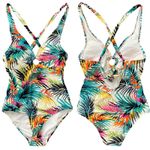 Shade & Shore NEW Plunge Ring Detail One Piece Swimsuit Tropical Multi Size M Photo 1