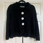 Willow Black Cardigan Cotton White Big Buttons Collared Cotton XL Lagenlook Photo 2