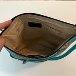 Vintage Maurizio Taiuti Italian Leather Teal/Newspaper Print Handbag Purse Blue Photo 5