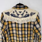Gimmicks by BKE  Flannel Western Shirt Womens Medium‎ Yellow Blue Plaid Cotton Photo 9