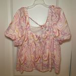 Moon River ๐VGUC Retro Print Swirl Puff Sleeve Baby Doll Top Size L Photo 3