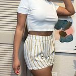 Women’s Linen Yellow & White Striped Shorts Photo 2