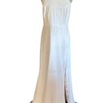 Lulus Halter Neck Chiffon Overlay Satin Dress Open Back Flowing Train L NWOT White Size L Photo 2