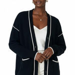 CAbi  V-Neck Chore Cardigan Womens M Black White Oversized Preppy Old Money Photo 0