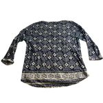 Lucky Brand Boho Navy Floral Border Print Tunic Top Size XL Photo 4
