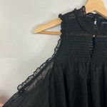 American Eagle  AEO Black High Neck Swiss Dot Cold Shoulder Long Sleeve Blouse M Photo 3