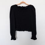 H&M Womens Top M Black Smocked Long Sleeve Off Shoulder Dark Romantic Whimsigoth Photo 1
