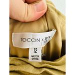TOCCIN Women's Brown Khaki Square Neck Ruched Bodice Tie Waist Midi Dress Size 8 Photo 5