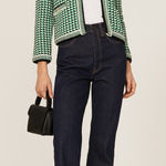 Maje Maneflanne Green Tweed Long Sleeve Preppy Cardigan Jacket Size Small Photo 0