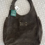 NEW! L.L. Bean Nubuck Leather Suede Over the Shoulder Bag Coal Dust Gray Brown Photo 0