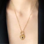 18K Gold Plated womens jewelry Heart holder Necklace Black Stone stainless steel Photo 3