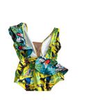 DINA MEDINA Tropical Ruffle Sleeve Bathing Suit Swimsuit Size Large Yellow Photo 6