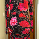 Venus  floral mock halter neck long sleeve bodycon ruched midi dress M keyhole Photo 0