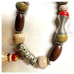 Brown green and red long ceramic beaded tribal pendant necklace on cord Photo 5